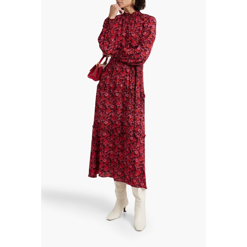 Derek Lam 10 Crosby Rebecca Shirred Floral Crepe de Chine Maxi Dress Size 6 Boho